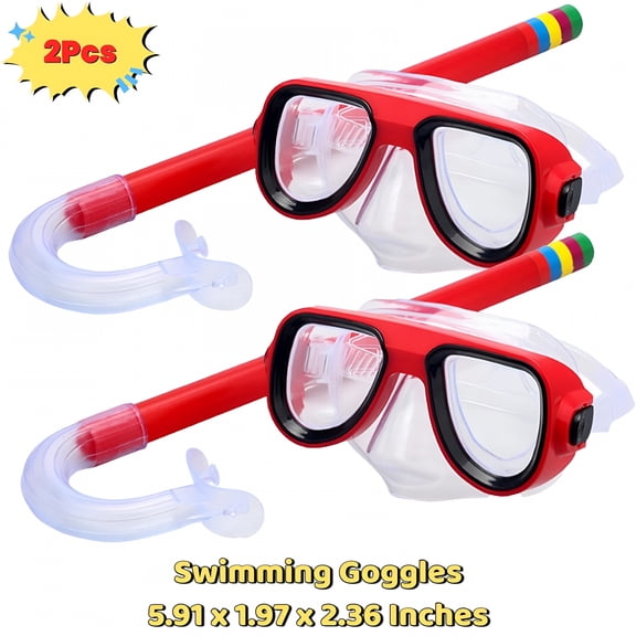 GJX Swim Goggles for Kids 3-15, 2 Pack Anti-Fog Anti-UV Swimming Goggles with 180° Wide View, Comfortable Silicone Strap for Pool Beach Water Play Lessons, Red