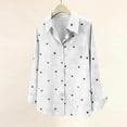 thumbnail image 3 of Women Lapel Collar Shirt, Fashion Heart Print Long Sleeve Button Down Tops, Loose Fits Versatile Blouses with Pockets，White,L, 3 of 7