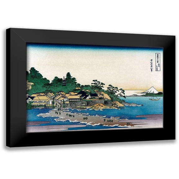 Hokusai 14x11 Black Modern Framed Museum Art Print Titled - Enoshima in Sagami Province, 1830