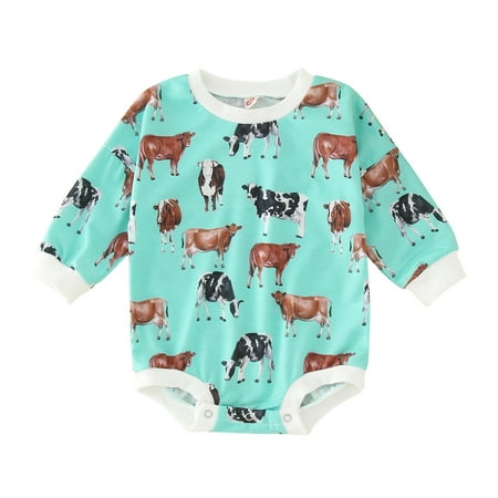 

Baby Girls Bodysuits Boys Winter Longleeve Romper Bodysuit Clothes Cow Printing