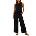 thumbnail image 2 of MLCDZ Summer Pants Sets Womens 2 Piece Outfits Cotton Linen Sleeveless Crop Top Round Neck Lace Wide Leg Loose Fit Trousers Beach Travel Set with Pockets, 2 of 9