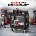 thumbnail image 4 of 2-Tier Rolling Tool Cart,Heavy-Duty Plastic Service Cart with Lipped Shelves,550 lbs Capacity Utility Cart,40 x 17 Inch Rolling Work Carts for Garage,Salon,Kitchen,Office-Black, 4 of 7