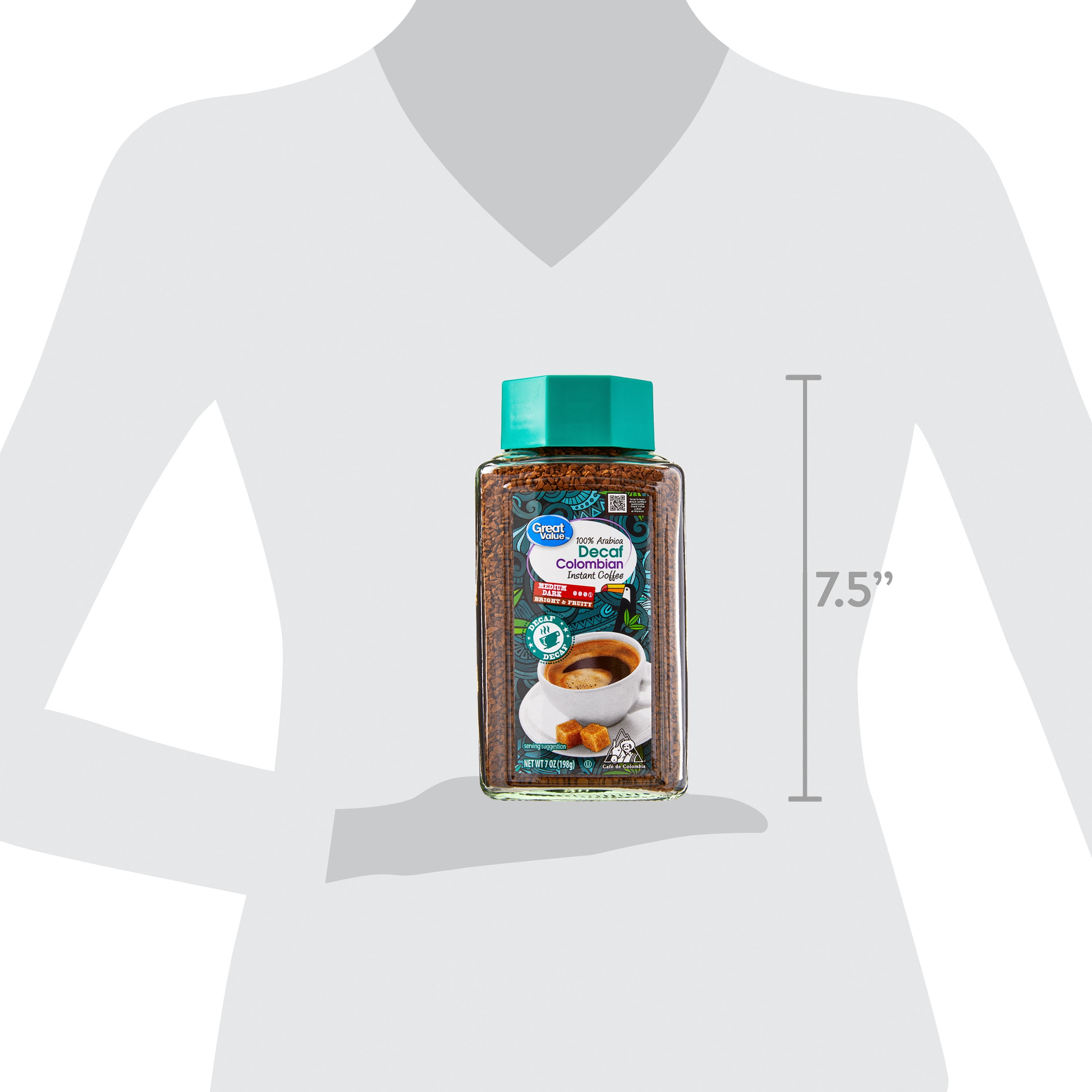 Great Value Medium Dark Roast Decal Colombian Instant Coffee, 7 oz