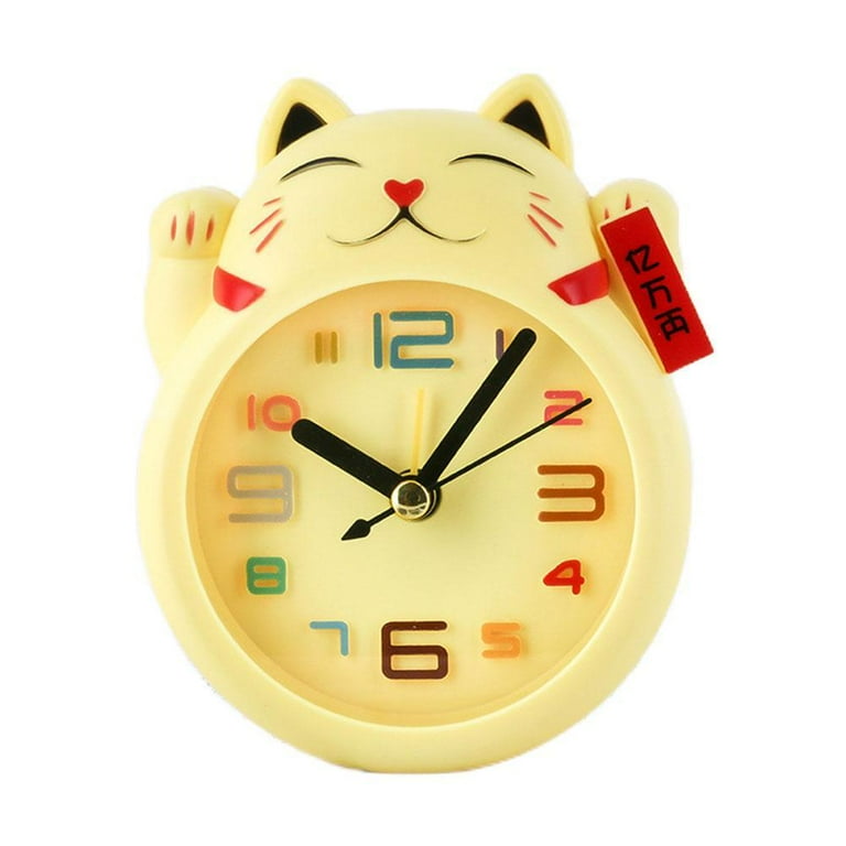 Chinese Lucky Cat Clock Feng Shui Figure Clock in Colourful Kid Alarm Clock TOP P1B8
