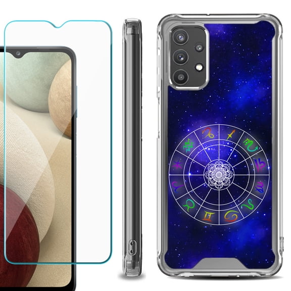 Shockproof Bumper Phone Case for Samsung Galaxy A32 5G, with Tempered Glass Screen Protector, by OneToughShield ® - Zodiac / Horoscope