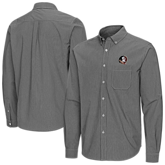 Men's Antigua Black Florida State Seminoles Porter Woven Tri-Blend Long Sleeve Button-Down Shirt