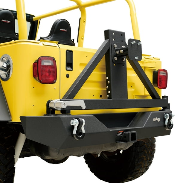 EAG TJ YJ Steel Rear Bumper with Tire Carrier & Hitch Receiver & D