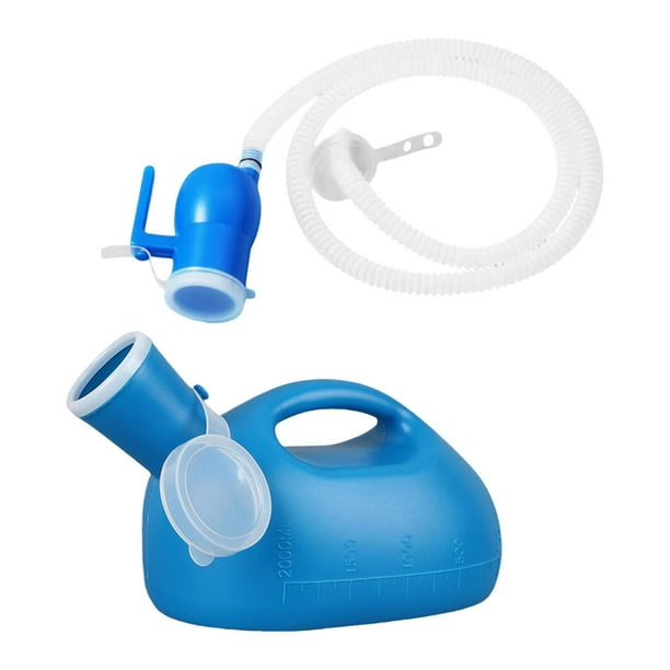 Botella de orina masculina pipa botella a prueba de fugas 2000 ml de recipiente urinario de recolección de macetas para ancianos para ancianos para Manguera azul de 16m