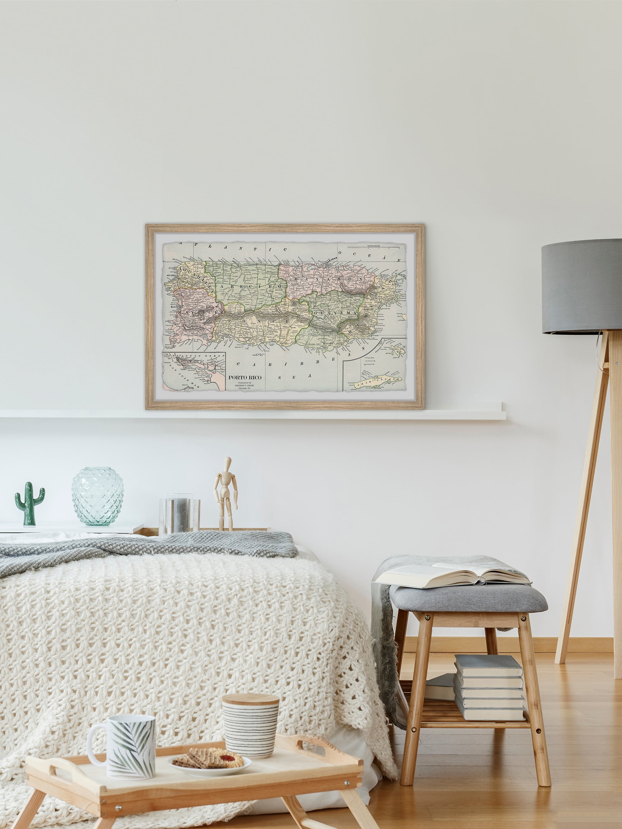 Marmont Hill Puerto Rico Colored Map Framed Wall Art, 30" x 45"
