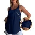 thumbnail image 4 of Summer Tank Tops for Women Loose Fit Pleated Sleeveless Top Square Neck Camisole Tank Tops with Built in Bra Basic Shirts Curved Hem Flowy Cute Beach Vacation Outfits Dark Blue XL, 4 of 9