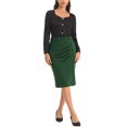 thumbnail image 2 of Unique Bargains Jupe Crayon Femme Taille Haute Plissée devant Travail Midi Jupes Vert Foncé S, 2 of 5