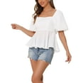 thumbnail image 4 of INSPIRAR CHIC Mariposa con lazo trasero para blusa de manga abullonada de mujer, blusa peplum de cuello cuadrado, color blanco S, 4 of 6
