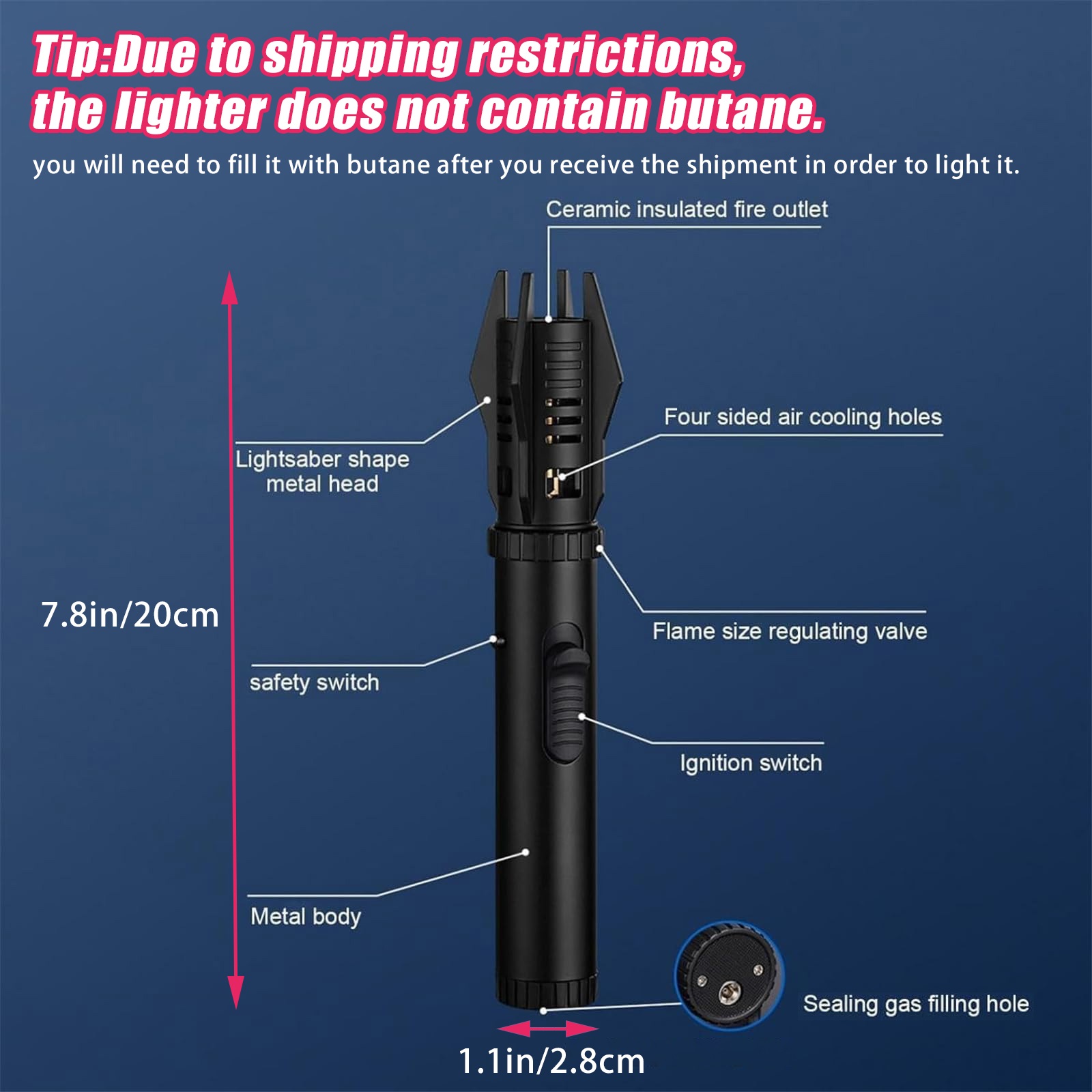 Lux Blaze Lighter, Luxblaze Electric Lighter, Camping Outdoor Windproof Straight Flame Lighters Rechargeable, Adjustable Electric Jet Lighters with Safety Lock, for Campfires Kitchen