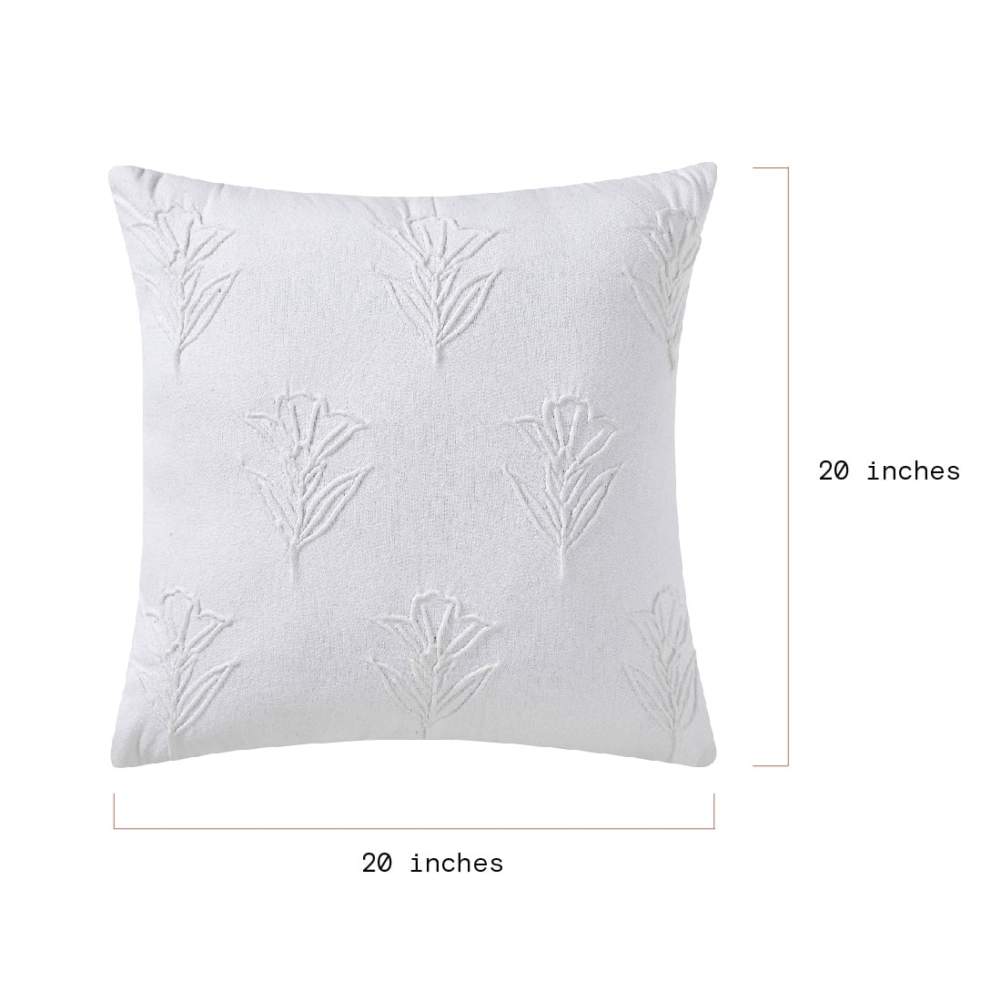 (2 pack) Beautiful Floral Pleated Cotton Decorative Pillow by Drew Barrymore, 20" x 20", White