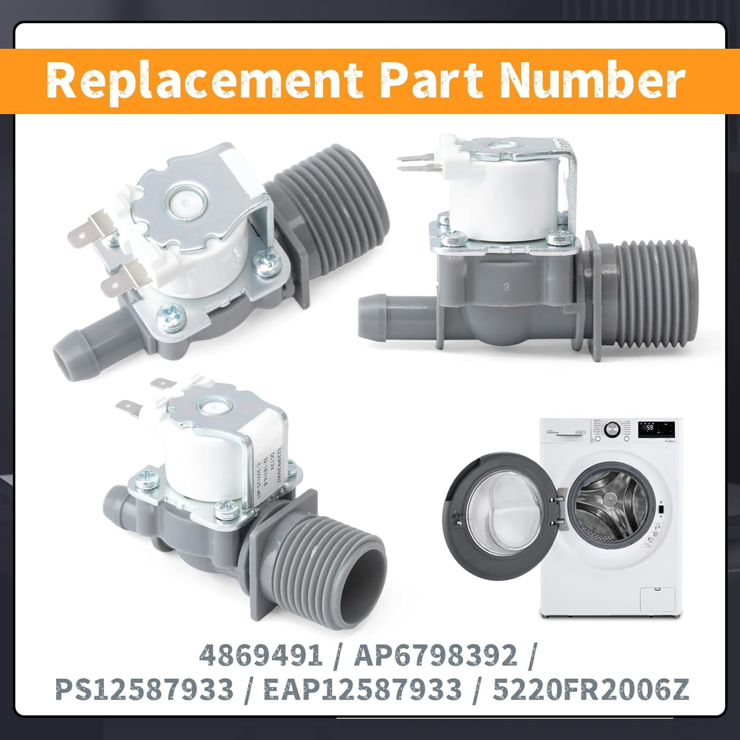 RVKXHD 5220FR2006Z Washer Water Inlet Valve, 82.27*36*51.58mm, Compatible with LG WM1455HWA/00 WM3555HWA/00 WM3700HWA/01 Washing Machine Front-Load, Replace 4869491 AP6798392 PS12587933 EAP12587933