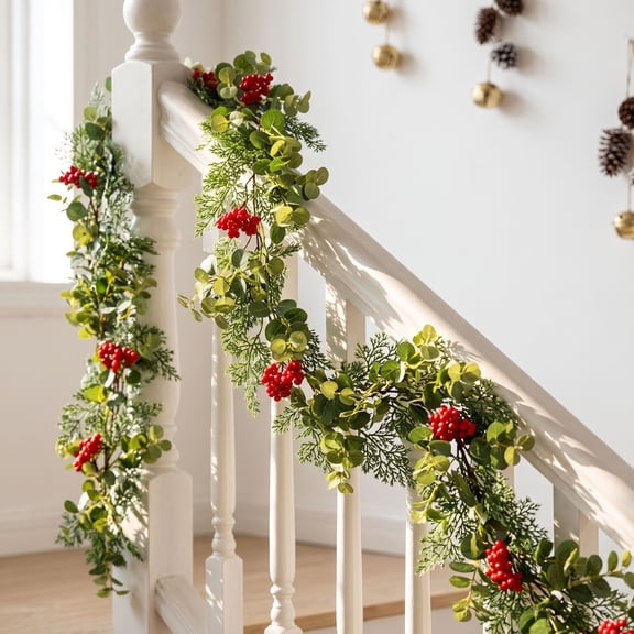 Bcylexb Artificial Ivy Garland, 6.6 Ft Faux Greenery Garland with Red Berries Hanging Vine Plant for Fireplace Mantel Wall Door All Seasons Christmas Decorations