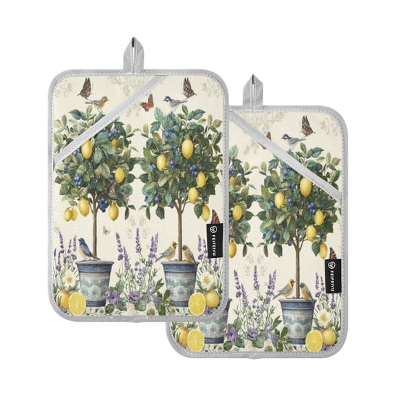 2Pack Heat-Resistant Quilted Cotton Potholders - Stylish Kitchen Grips for Hot Pots & Pans Ovens Potted Ceramic Plant