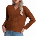 thumbnail image 3 of Womens Casual Long Sleeve Button Up Cable Knit Cardigan Light-Weight Crewneck Button Down Sweaters Caramel Color XL, 3 of 10