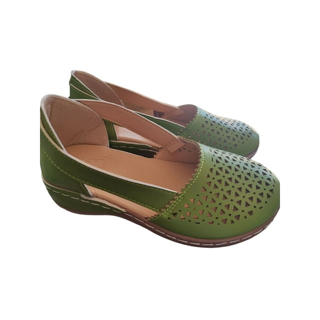 Woobling Lady Shoes Slip On Wedges Solid Color Sandals Lightweight Summer Non Hollow Out Green 6