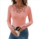 thumbnail image 3 of Camiseta de Punto Ajustada de Larga con Encaje Floral Brillante y Diamantes de Imitación para Mujer Rosa XL, 3 of 6