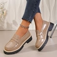 thumbnail image 3 of Rokment Women's Classic Leather Platform Oxfords Slip on Penny Loafers 2026 Spring Fall Fashion Casual Solid Color Chunky Lug Sole Mid Heel Walking Dress Shoes Khaki Size 8, 3 of 7