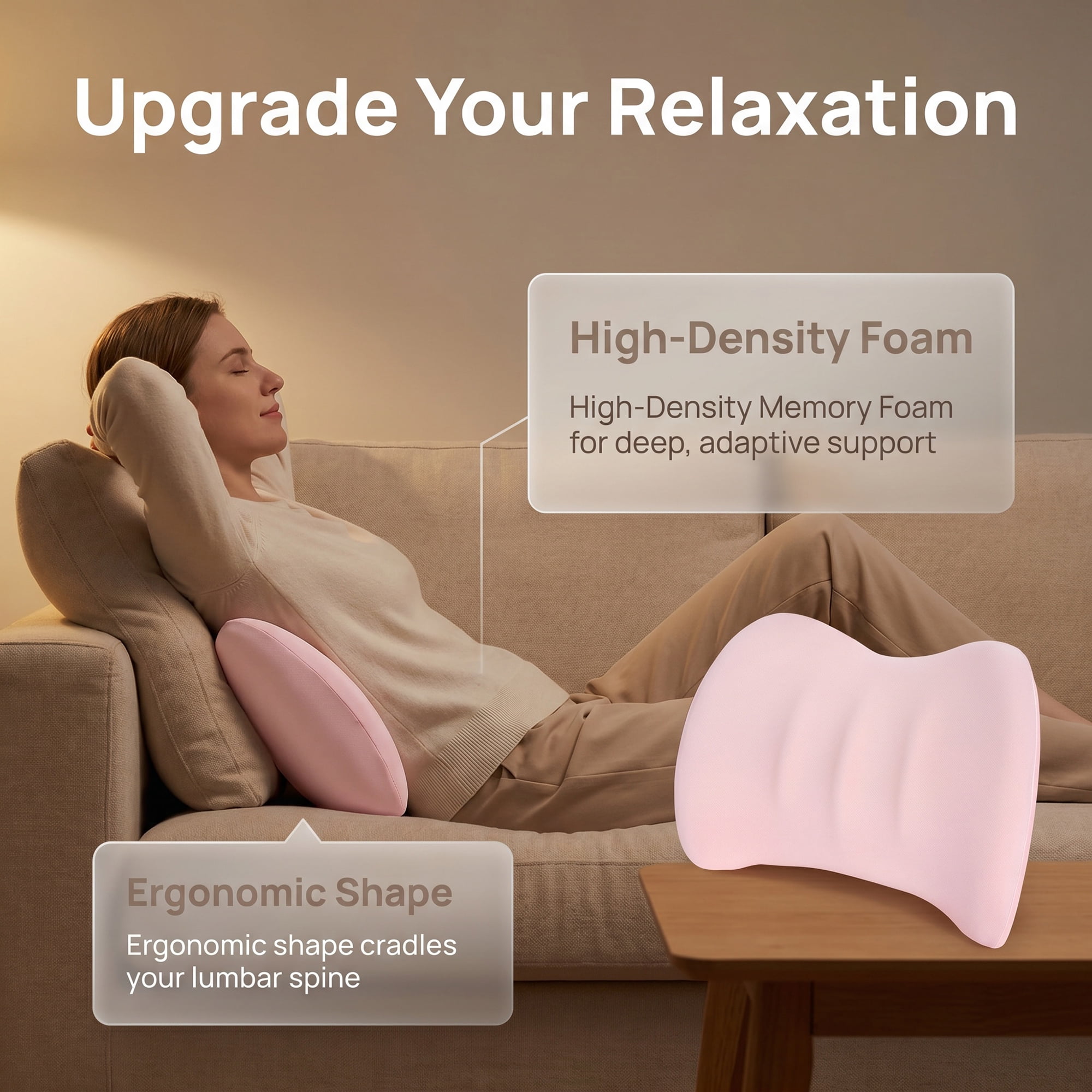 Unique Bargains Lumbar Support Pillow Memory Foam Back Support Pink 16.5" x 3.9" x 12.2"