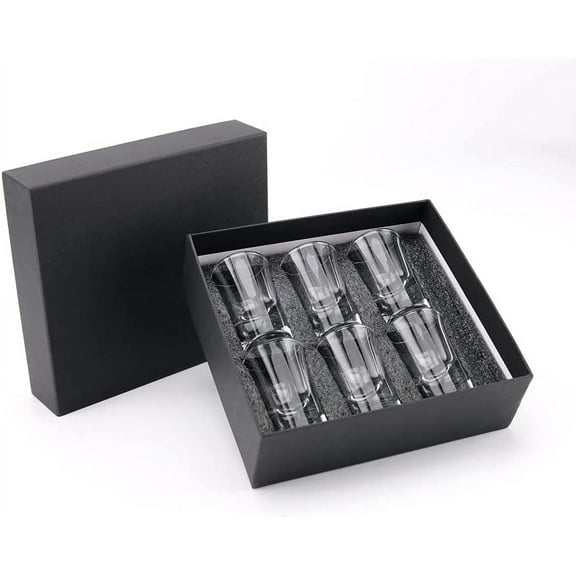 Shot Glasses set in Black Presentation Gift Box - Gifts for Women and Men - Party Pack - 6 Pack