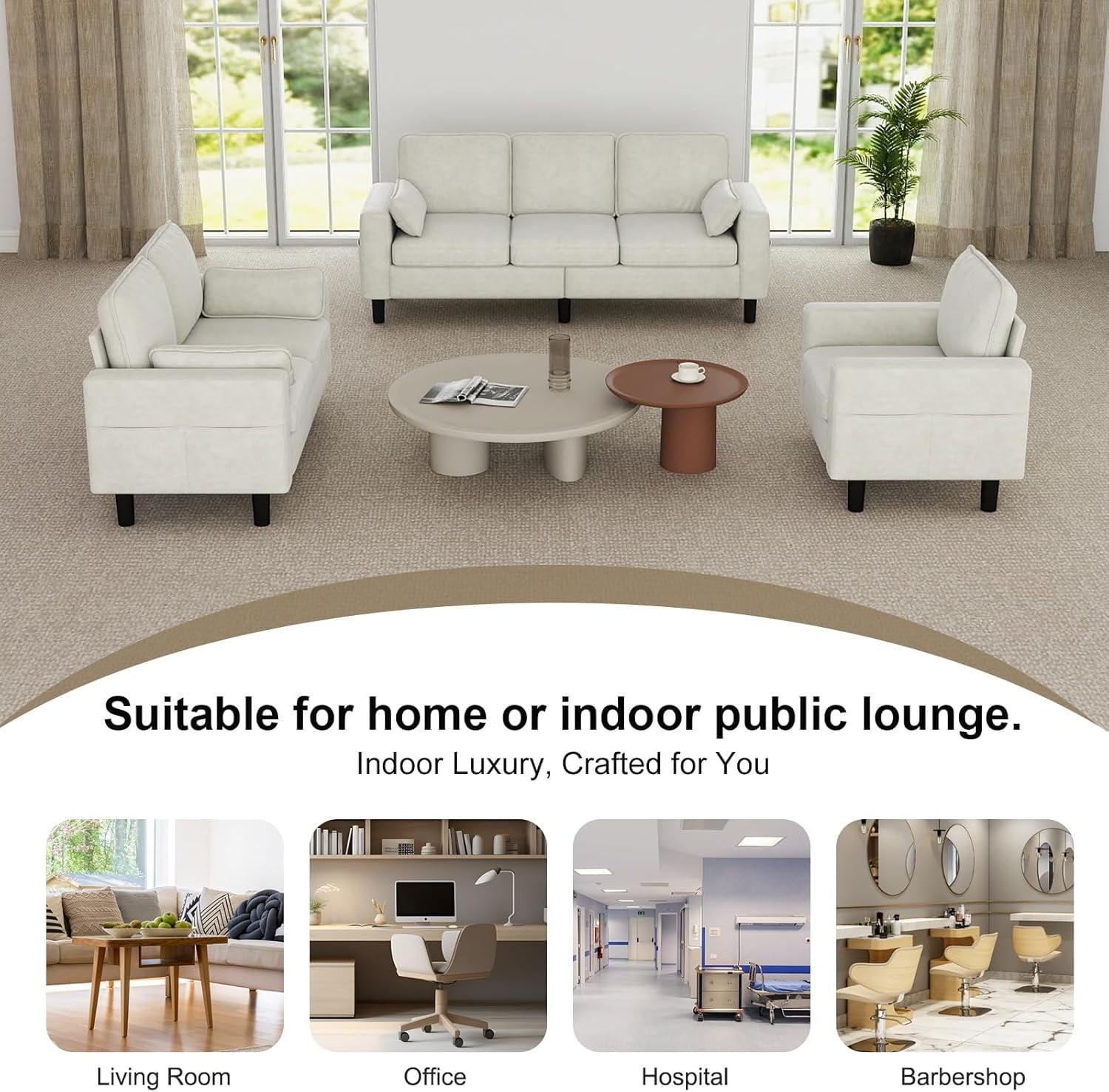 Kinbor Multi-Functional Loveseat Sofa Chair, Modern Accent Chairs Oversized Armchair Comfy Living Room Chair with Cushions & Side Pocket, Beige