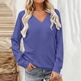 thumbnail image 3 of Vivianyo HD Women's Spring Fall Winter Deep V-Neck Pullover Sweatshirt, Womens Loose Casual Long Sleeve Stretch Hem Sweat Tops, Women's Purple, Sizes S-2XL, 3 of 5