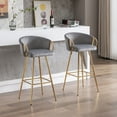 thumbnail image 4 of 26 Inch Set of 2 Bar Stools,with Chrome Footrest and Base Velvet + Golden Leg Simple Bar Stool,Gray, 4 of 9