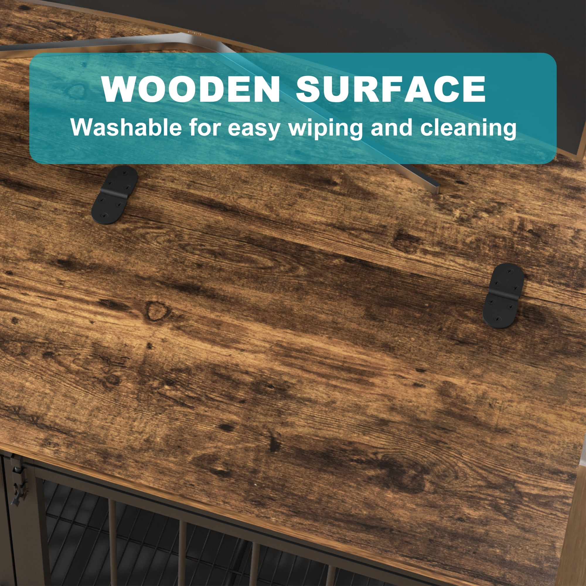 resenkos 37" Dog Crate with Feeding Bowl, Wheels, Flip-Up Top Opening Kennel with Trays, Furniture Style Dog Cage for Indoor Dogs, Brown