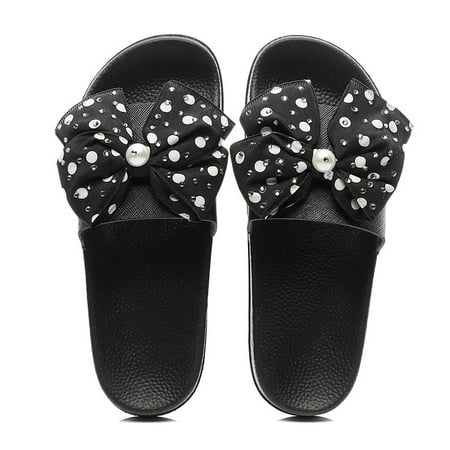 

Penkiiy New Large Size Bow Sandals Bright Diamond Slippers Large Size Polka Dot Slipper