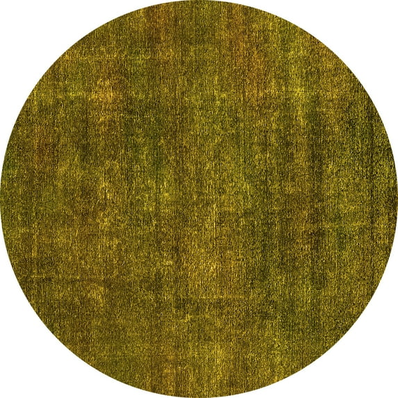 Ahgly Company Machine Washable Indoor Round Oriental Yellow Industrial Area Rugs, 6' Round