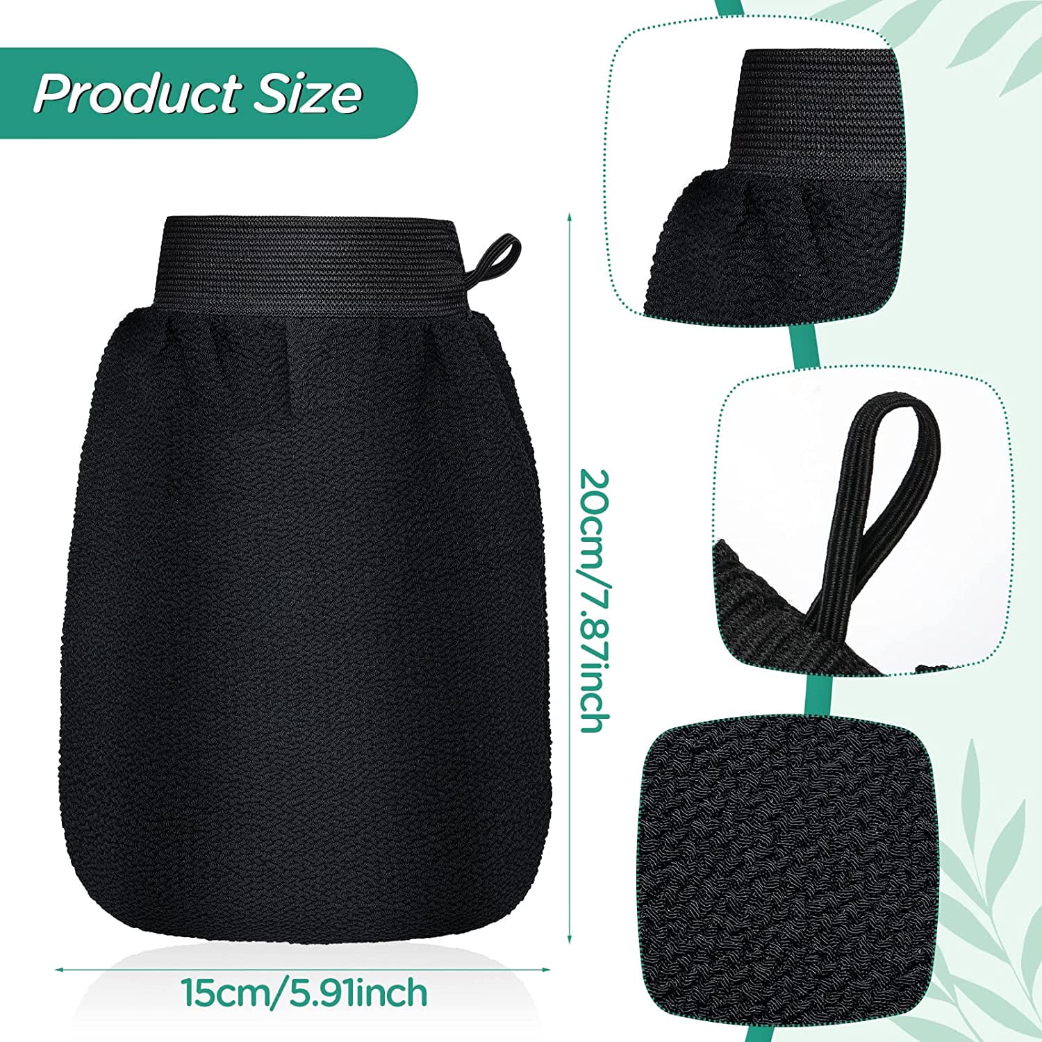 Exfoliating Glove Chainplus 1 Pair Black Body Scrubber Exfoliator Mitt