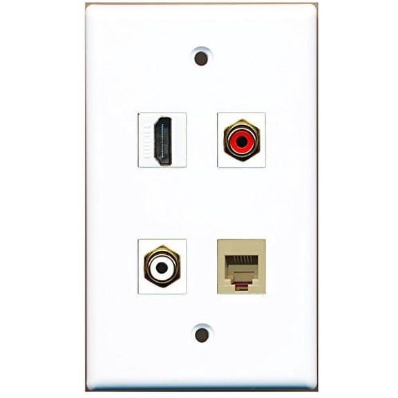 RiteAV - 1 Port HDMI 1 Port RCA Red 1 Port RCA White 1 Port Phone RJ11 RJ12 Beige Wall Plate