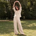 thumbnail image 6 of VBTAPA Two Piece Sets for Women 2026 Travel Outfits 3/4 Sleeve Top Wide Leg Pants Tracksuits Summer Fashion Lounge Set Khaki XXL, 6 of 8