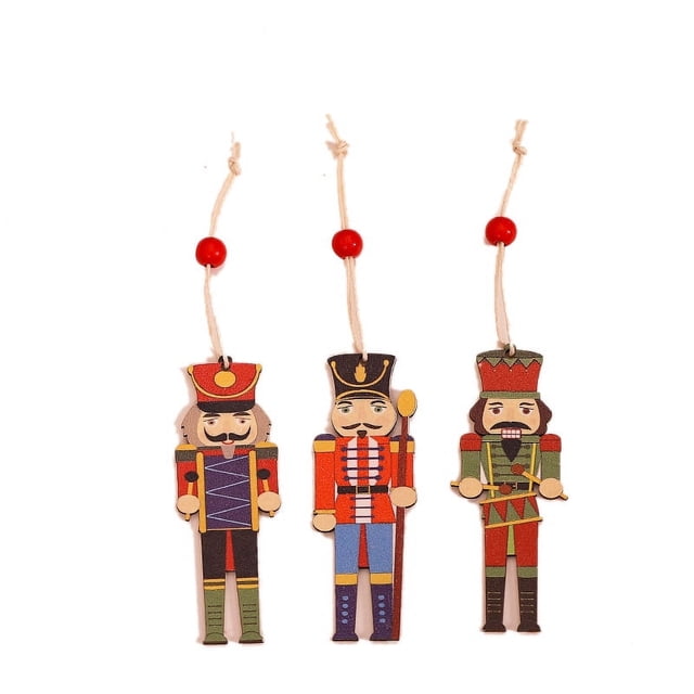 9 piezas de decoraciones navideñas, impresión creativa, encantador soldado de nogal, colgante de madera, impresión en color, accesorios para árboles de Navidad