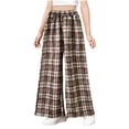 thumbnail image 2 of WPPGONE Girls Plaid Wide Leg Pants Elastic Waist Lightweight Breathable Trousers Relaxed Fit Flowy Culottes Casual Summer Beach Party Wear Tween Big Kids Palazzo Pants, 2 of 5