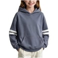 thumbnail image 2 of Vmberlty Hoodies for Girls 2-14 Years Old, Striped Sleeve Pullover Hoodie with Kangaroo Pocket, Loose Drop Shoulder Kids Casual Sport Sweatshirts, 2 of 6