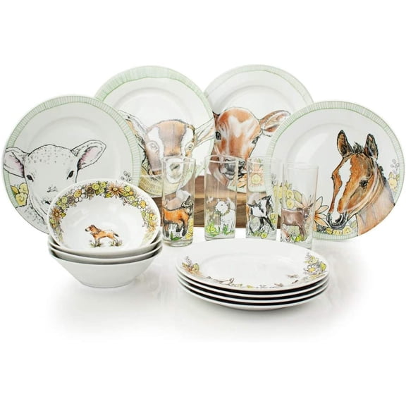 Everything Kitchens 16-Piece Dinnerware-Set with Drinking Glasses