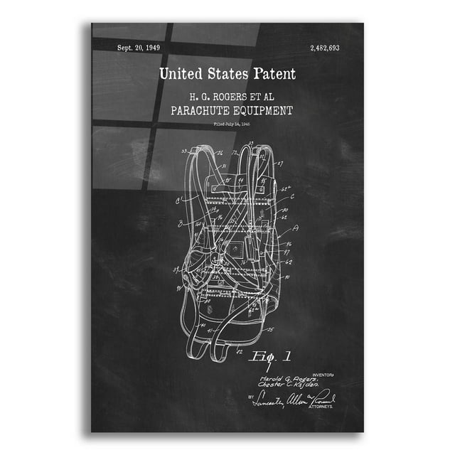 Epic Art 'Parachute Blueprint Patent Chalkboard,' Acrylic Glass Wall Art, 12"x16"
