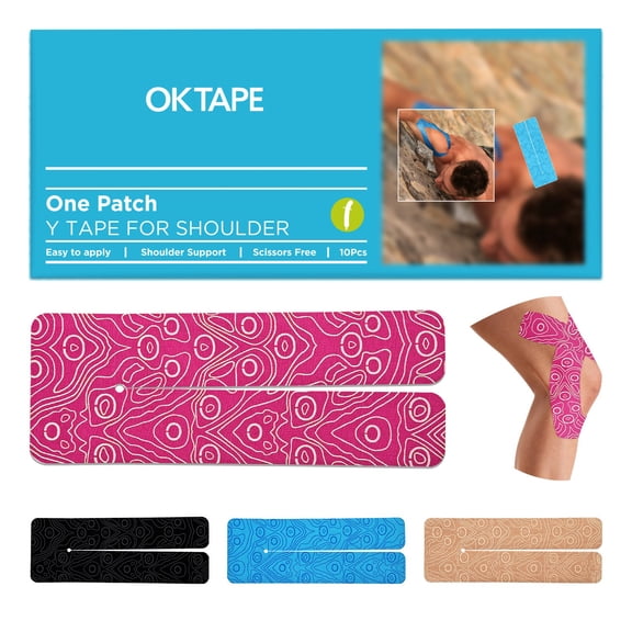 OK TAPE Precut Y-Shape Kinesiology Tape for Shoulder, Knee, Back, 10 Pcs, K Tape Strips, Provide Support & Relieve Discomfort, Water-Resistant Elastic Athletic Tape (3.5" x 10", Pink)