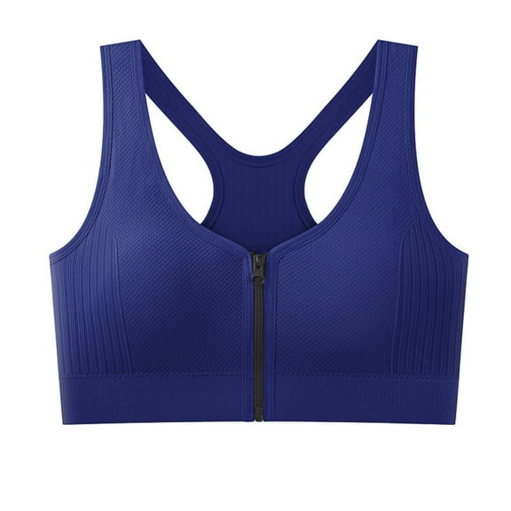 Roncen Women's Wire-Free Cross-Back Sports Bra - Adjustable Front Zip for Support