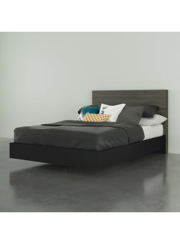 Nexera Apollo Platform Bed with Headboard, Bark Grey and Black Full