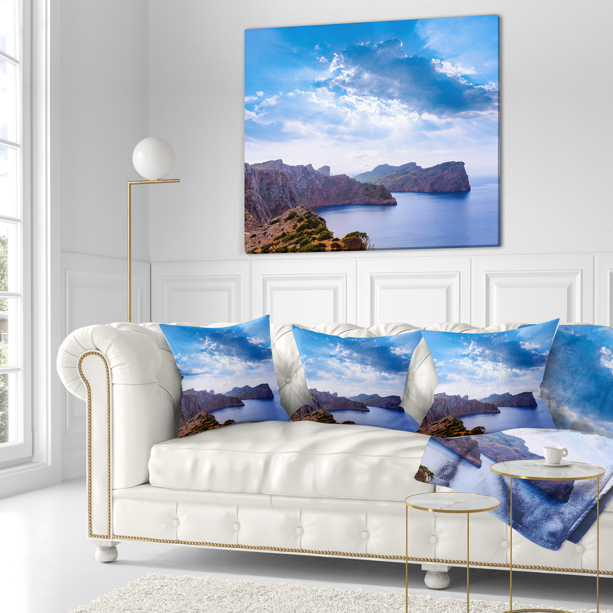 Designart Majorca Formentor Cape Rocks - Seascape Throw Pillow - 18x18