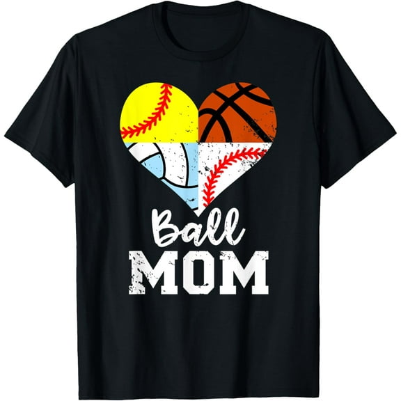 t-shirt Ball Mom Funny Baseball Softball Volleyball Basketball Heart T-Shirt mens,black,women,funny,journey,Crew Neck, Short Sleeve,printing