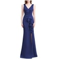 thumbnail image 3 of Swuxness Women Sleeveless Formal Maxi Dresses, Women Long Evening Gown, Women's V Neck Fitted Waist Hugging Hips Slim Fishtail Skirt Maxi Formal Evening Gown Dress Navy, S, 3 of 5