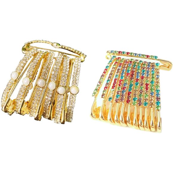 shiyou-Round Diamond White Stones and Multistones Diamonds Design Safety pin or Saree pin set - 24 Pcs