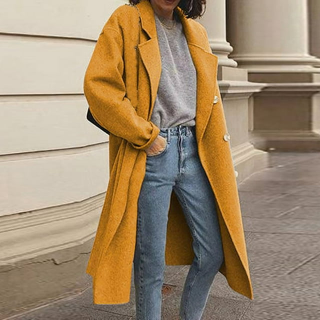 Drppepioner Womens Lapel Solid Windbreaker Jacket Coat Double Breasted Overcoat