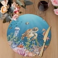 thumbnail image 3 of Turtle Coastal Round 15 Inch Placemats Set of 6, Nautical Ocean Summer Beach Coral Octopus HeatResistant Non Slip Place Mats for Dining Table, Wipeable Braided Kitchen Table Mats for Housewarming, 3 of 9